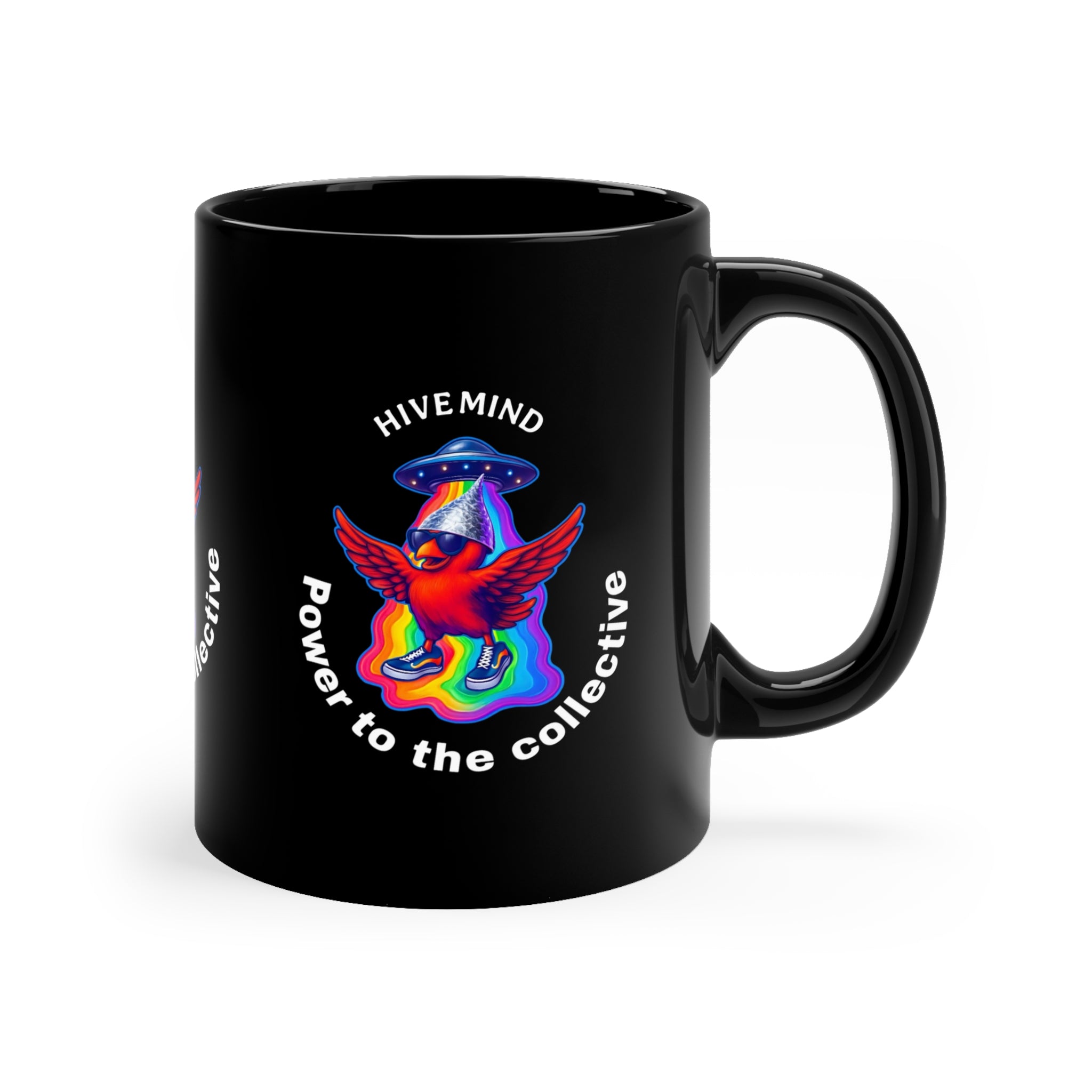 Hive Mind Black Coffee Mug — 11oz Psychedelic 'Power to the Collective' Ceramic Mug