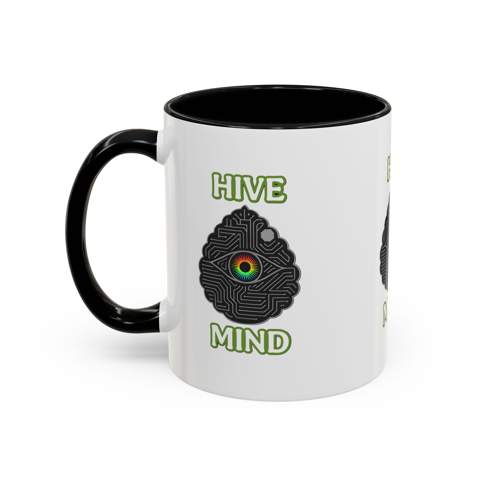 Hive Mind Coffee Mug — Brain Maze Design with Rainbow Eye