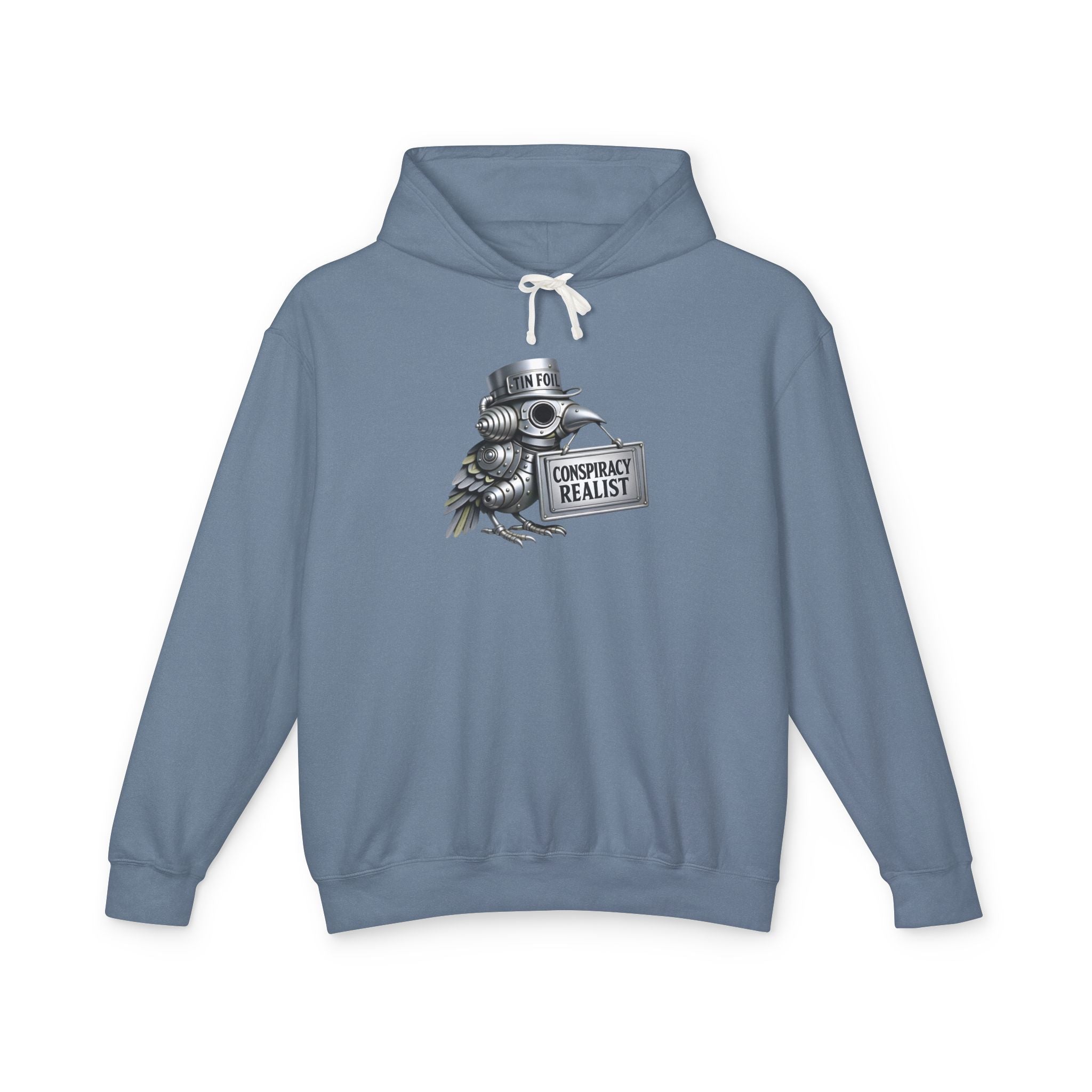 Conspiracy Realist Hoodie – Vintage Crow with Sign Graphic