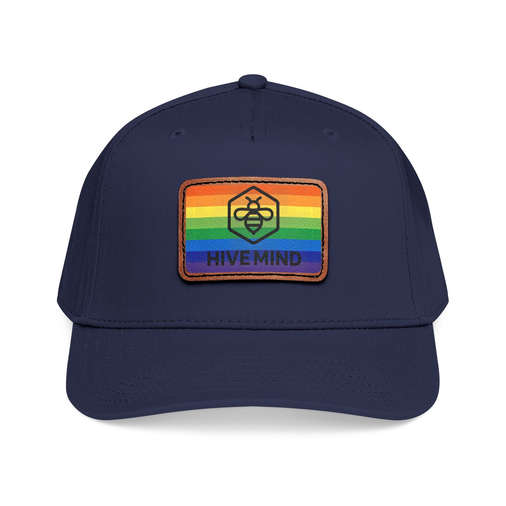 HAT — Rainbow Leather Patch Baseball Cap "HIVE MIND"