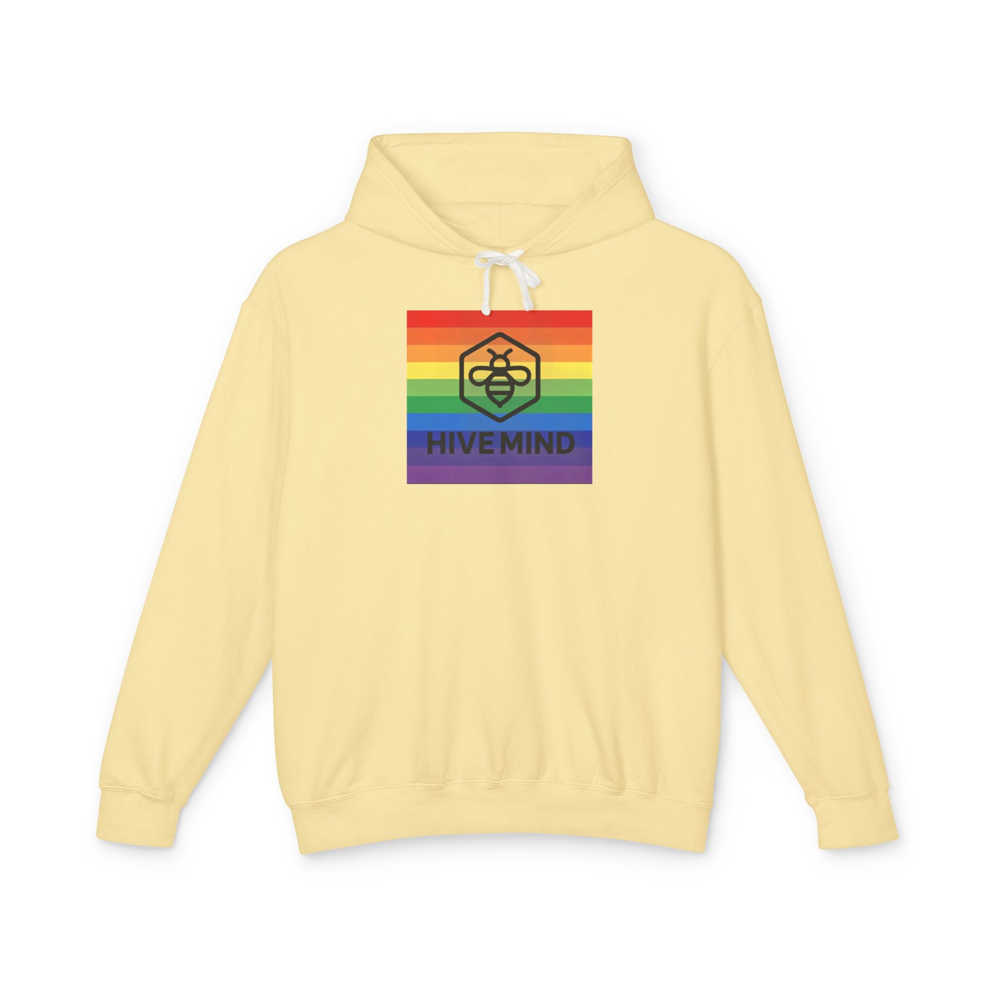 Hive Mind Rainbow Hoodie — LGBTQ+ Pride Bee Logo Lightweight Sweatshirt