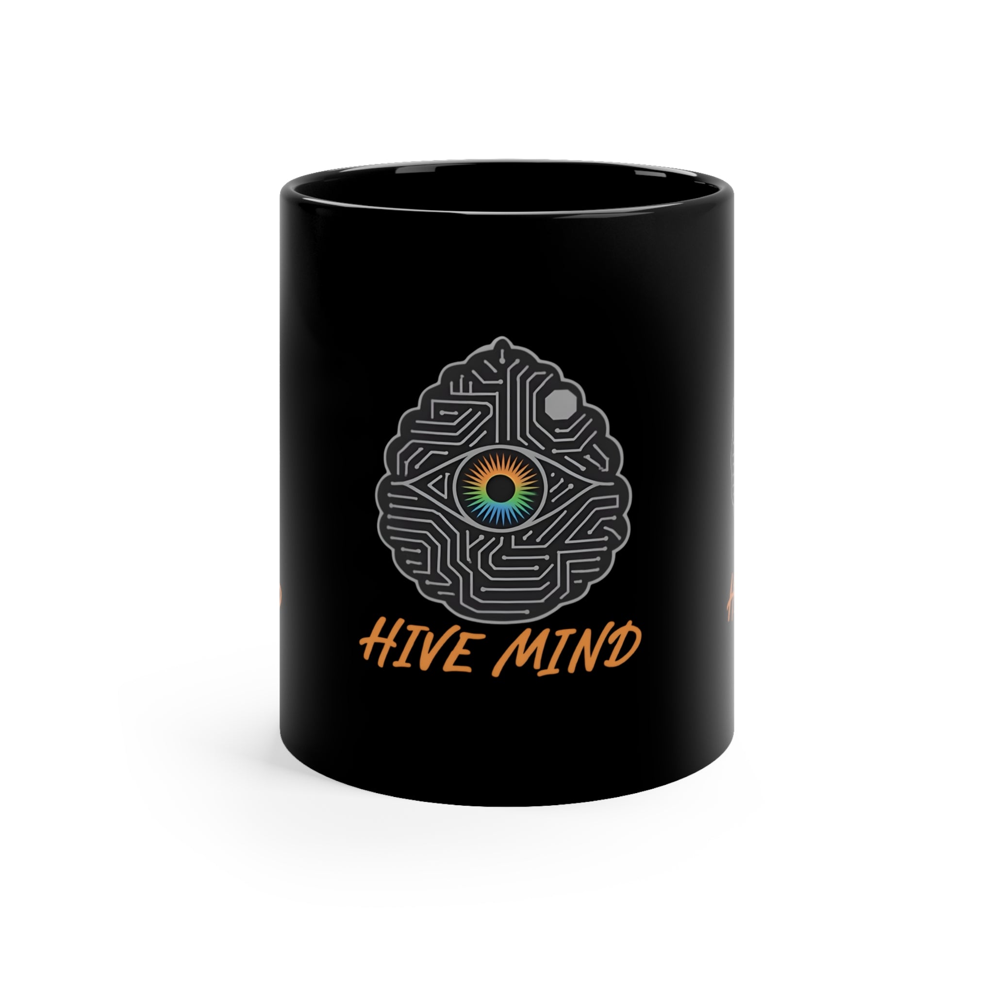 Hive Mind Black Coffee Mug — 11oz Psychedelic Eye Maze Design