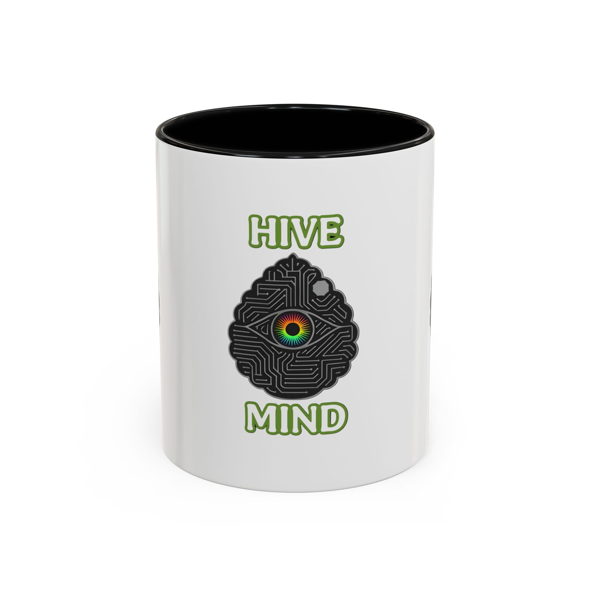 Hive Mind Coffee Mug — Brain Maze Design with Rainbow Eye