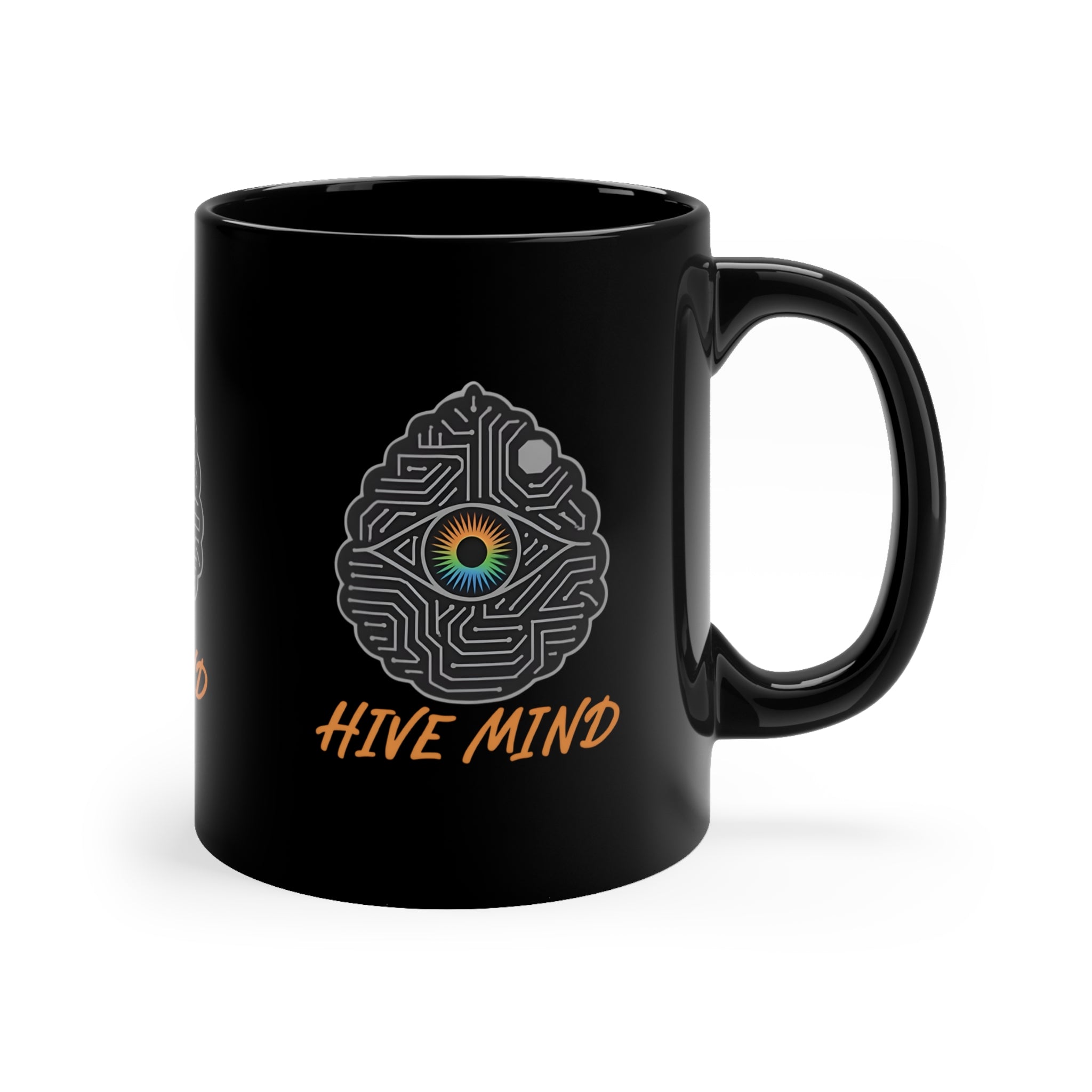 Hive Mind Black Coffee Mug — 11oz Psychedelic Eye Maze Design
