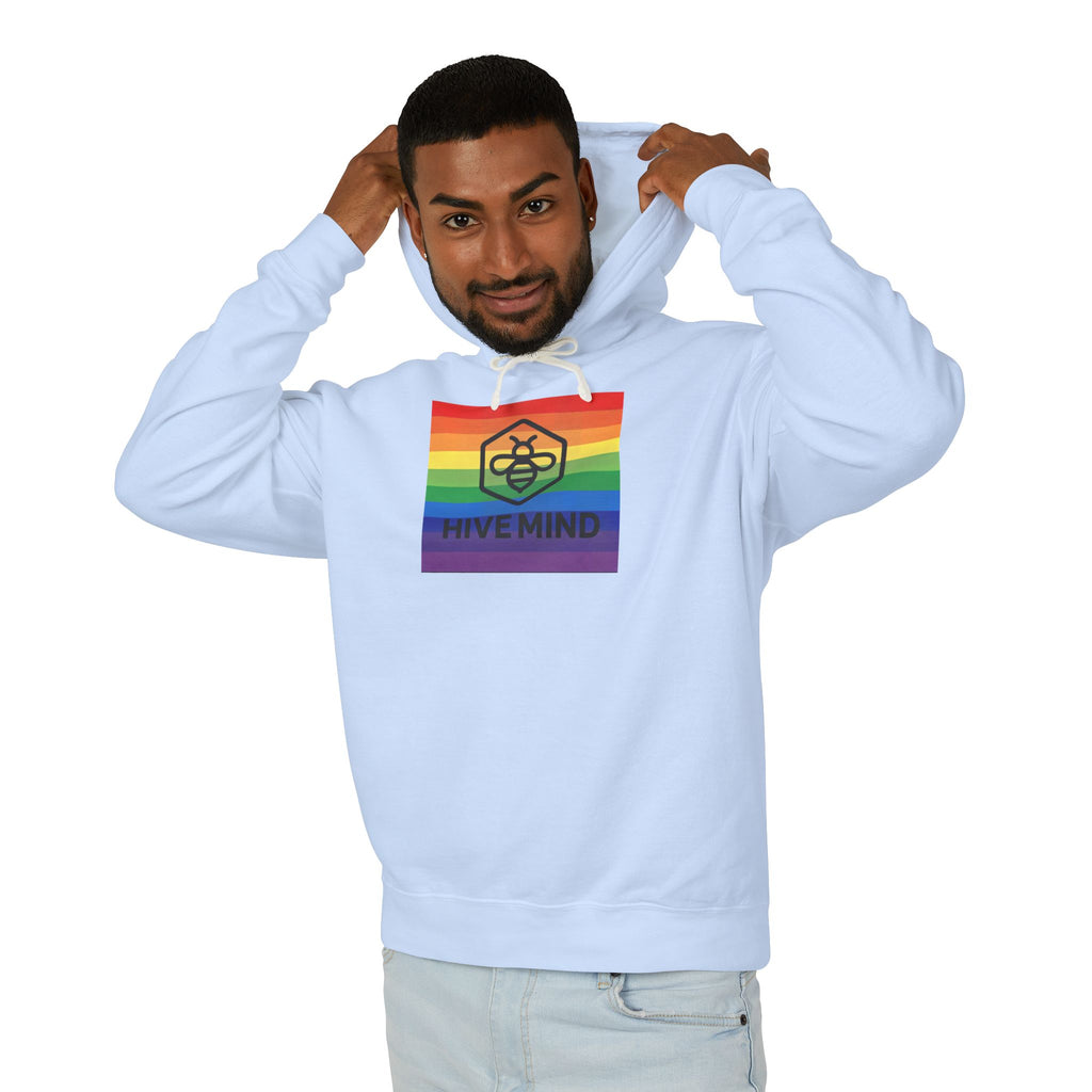 Hive Mind Rainbow Hoodie — LGBTQ+ Pride Bee Logo Lightweight Sweatshirt