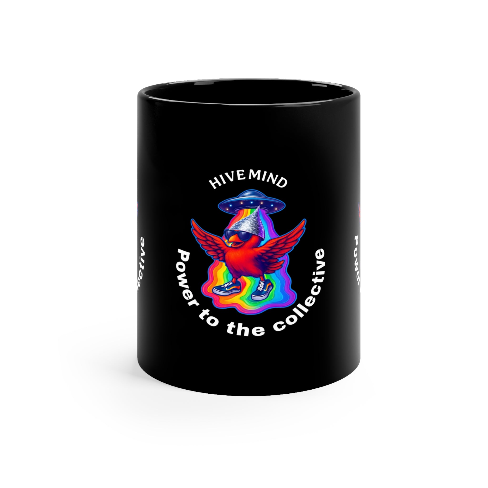 Hive Mind Black Coffee Mug — 11oz Psychedelic 'Power to the Collective' Ceramic Mug