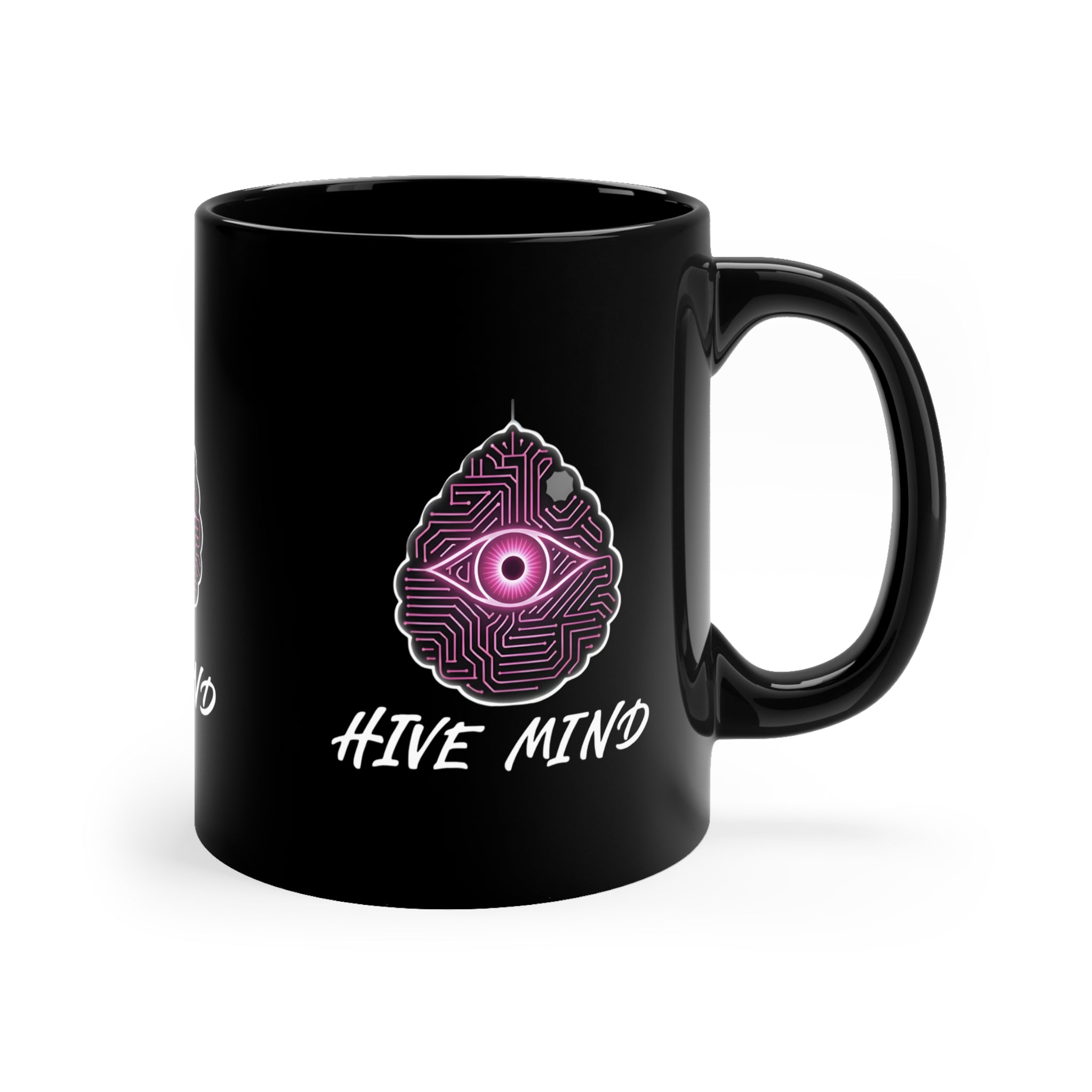 Hive Mind Black Coffee Mug — 11oz Cyber Eye Design
