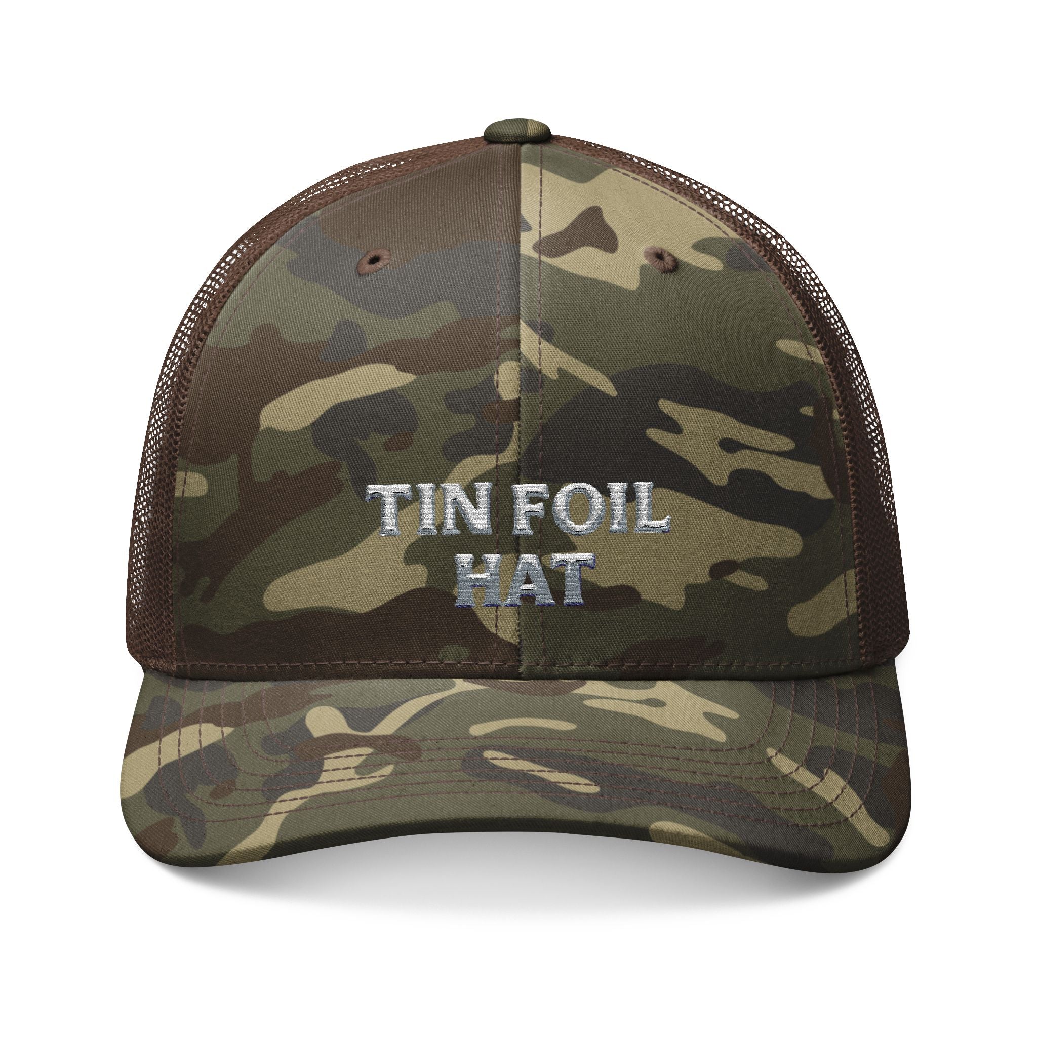 Camouflage Trucker Hat — Embroidered "Tin Foil Hat" Cap