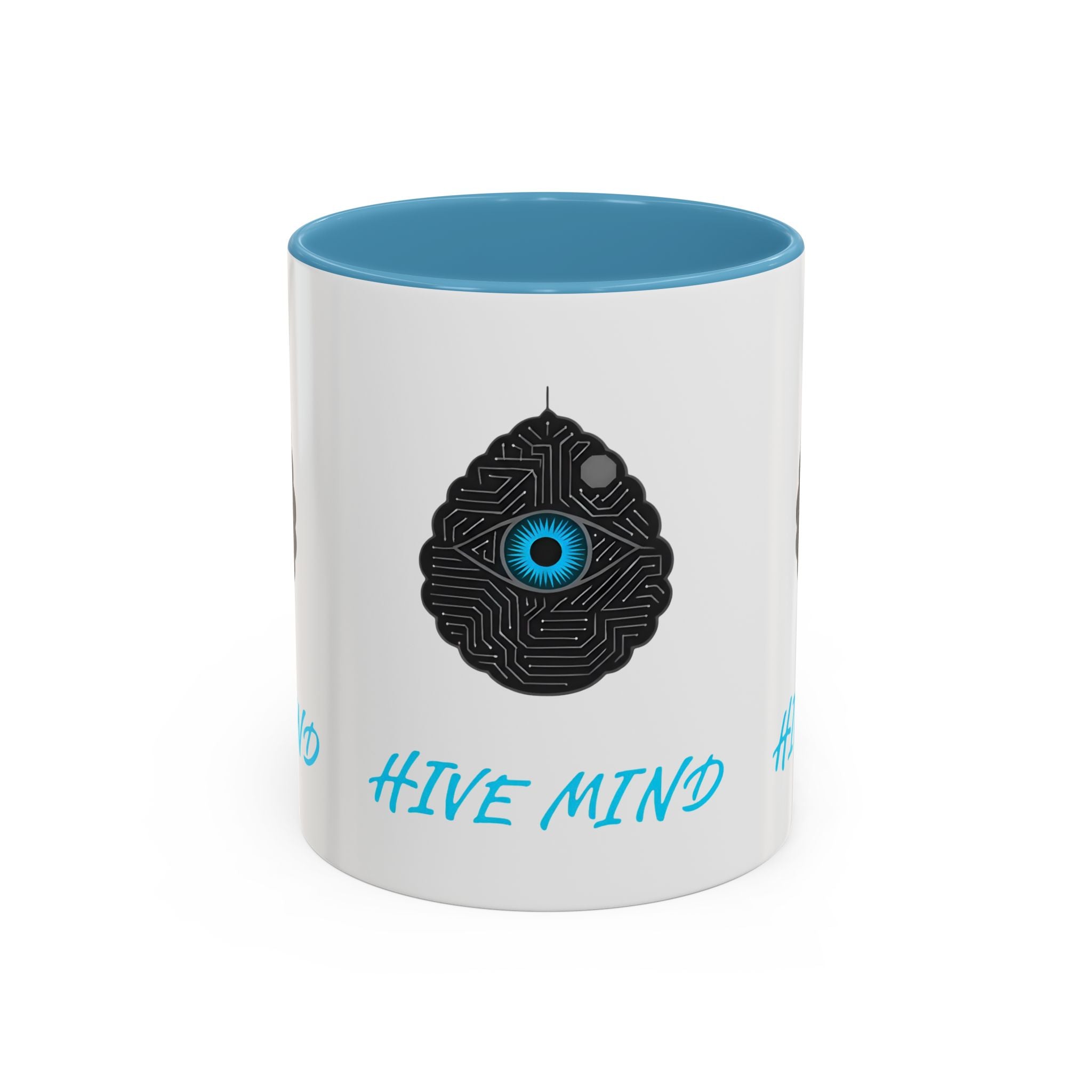 Hive Mind Coffee Mug — Black Accent Ceramic Mug with Tech Eye Design (11/15oz)