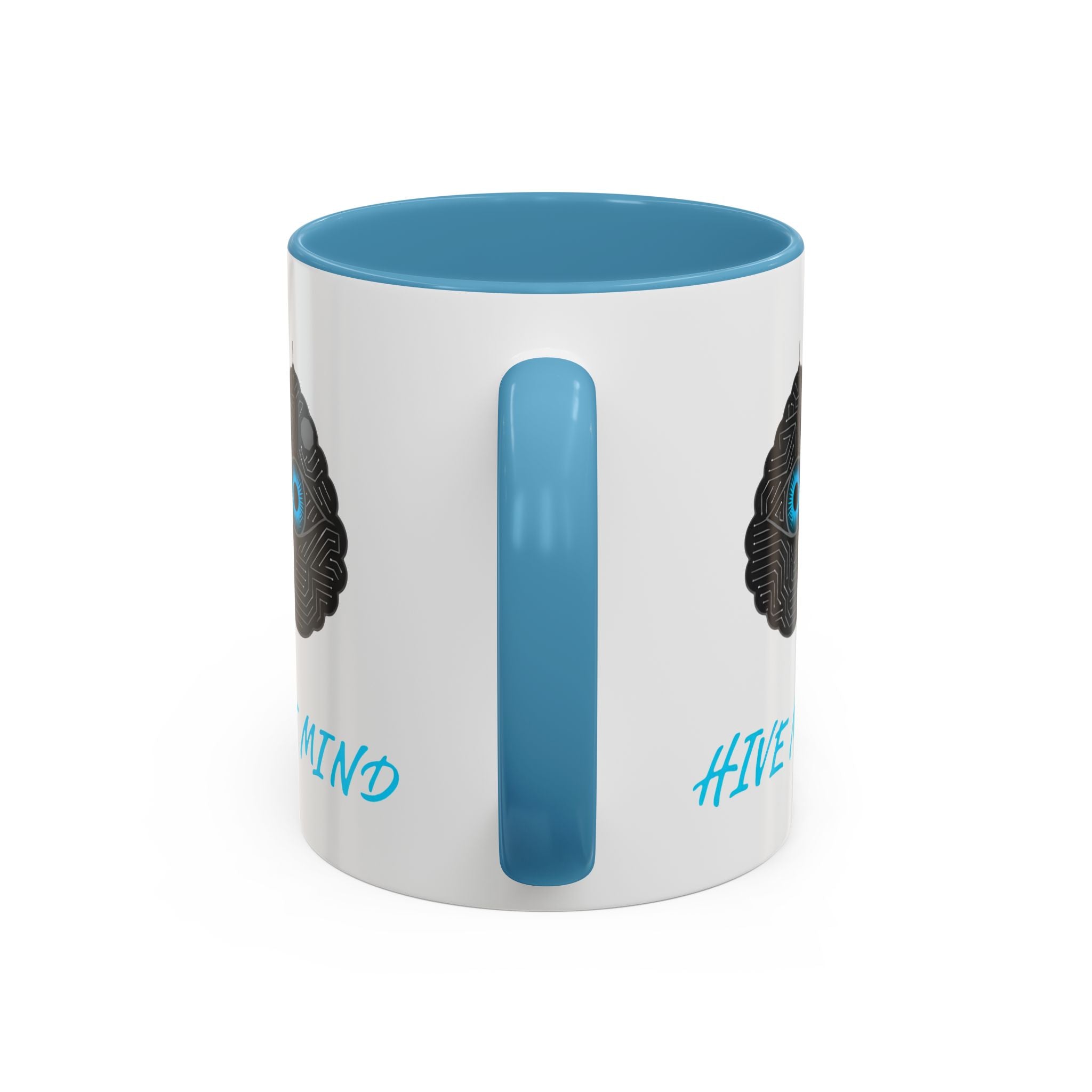 Hive Mind Coffee Mug — Black Accent Ceramic Mug with Tech Eye Design (11/15oz)