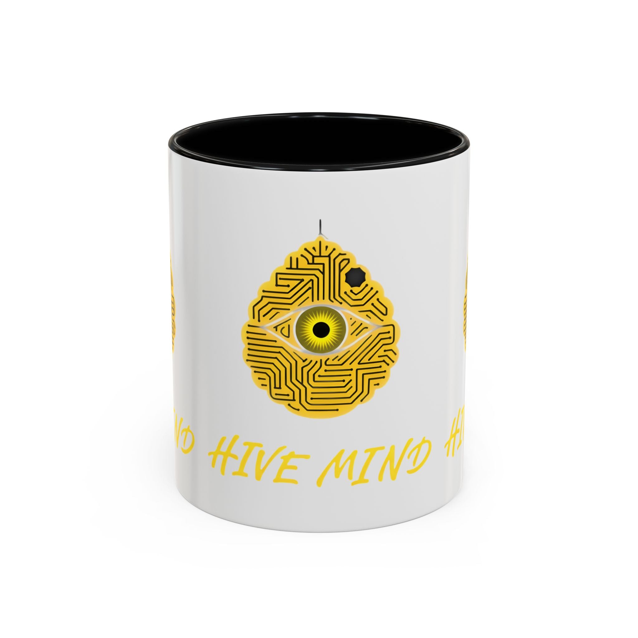 Hive Mind Coffee Mug — Yellow Circuit Bee Eye Accent Mug (11/15oz)