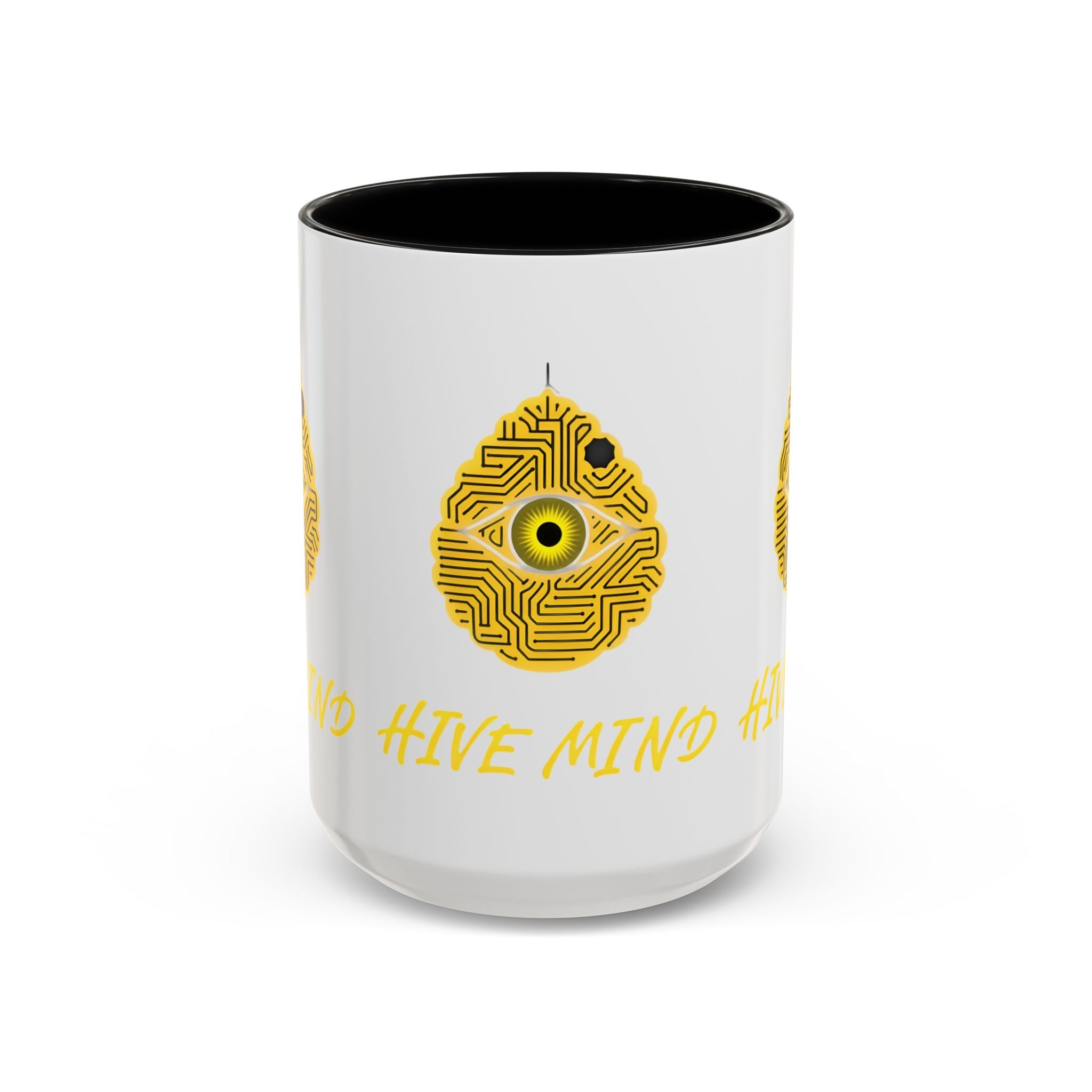 Hive Mind Coffee Mug — Yellow Circuit Bee Eye Accent Mug (11/15oz)