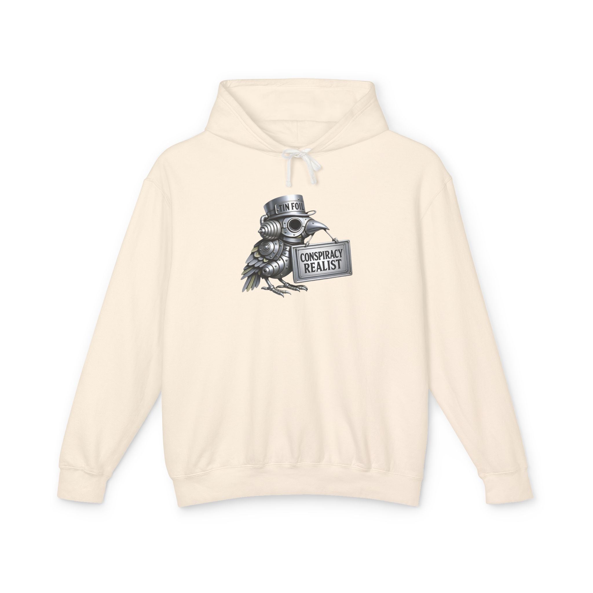 Conspiracy Realist Hoodie – Vintage Crow with Sign Graphic