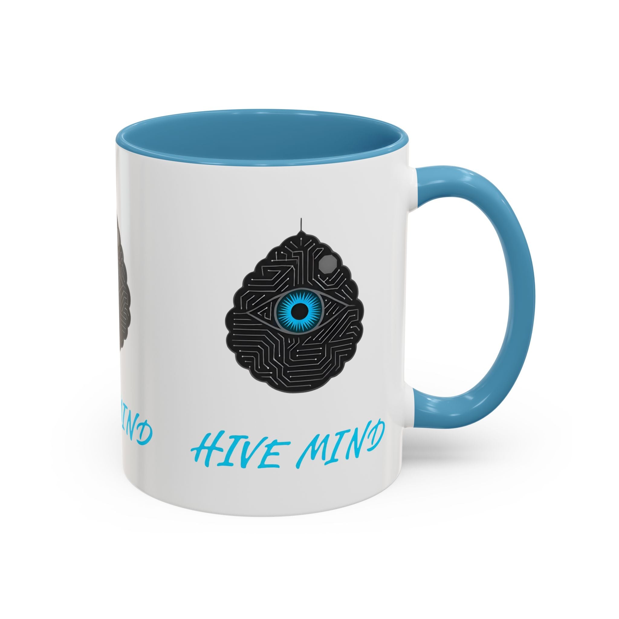 Hive Mind Coffee Mug — Black Accent Ceramic Mug with Tech Eye Design (11/15oz)