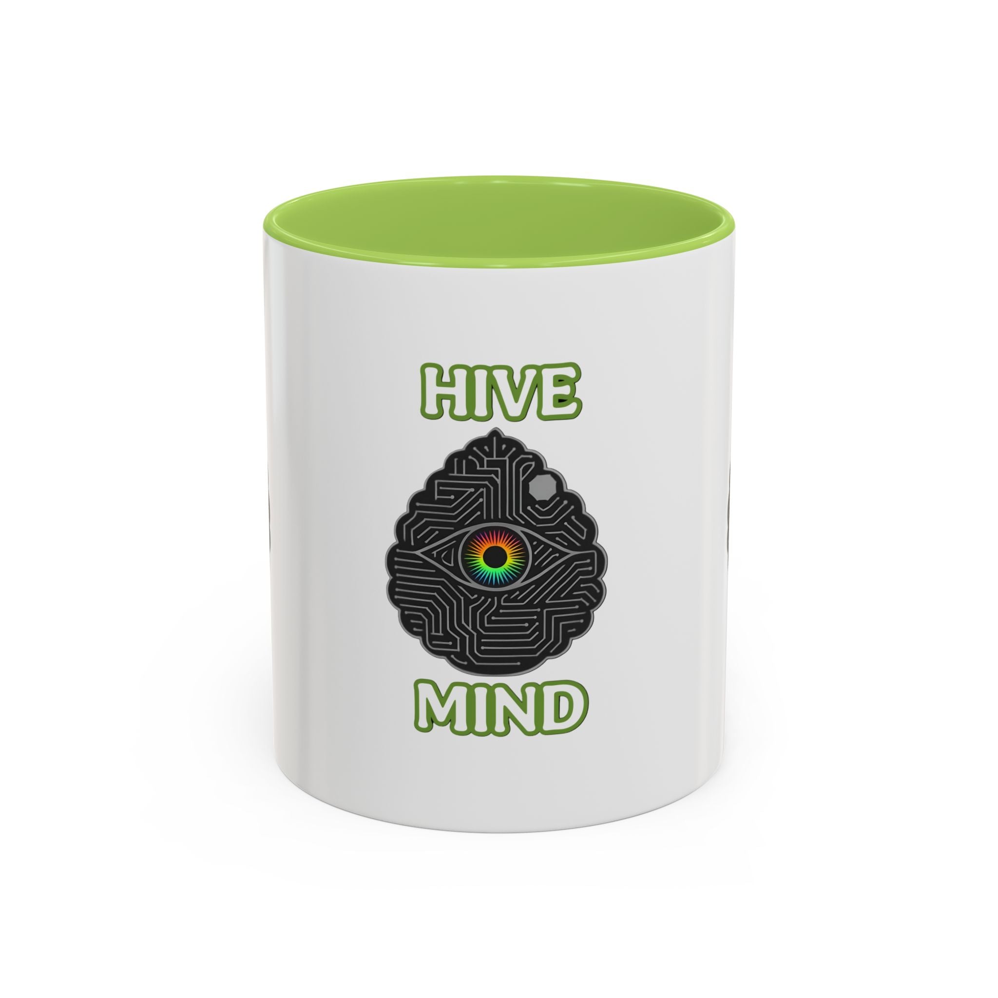 Hive Mind Coffee Mug — Brain Maze Design with Rainbow Eye
