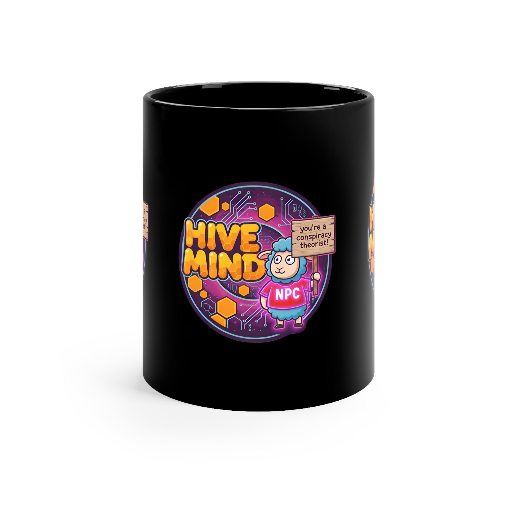 Copy of Hive Mind Coffee Mug — NPC Cartoon Design (11oz Black Ceramic)