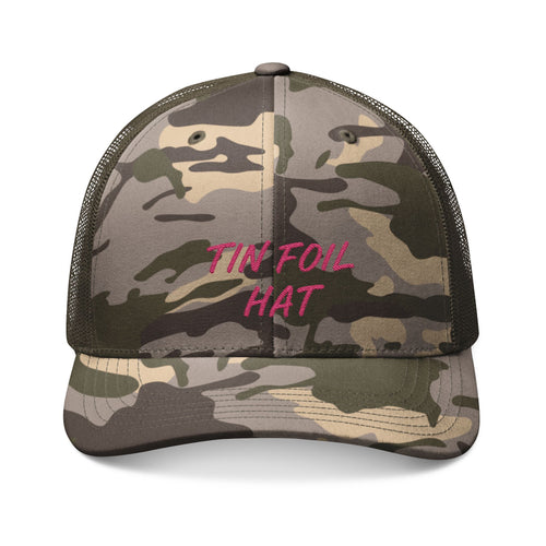 Camo Trucker Hat — Pink "Tin Foil Hat" Embroidered Cap