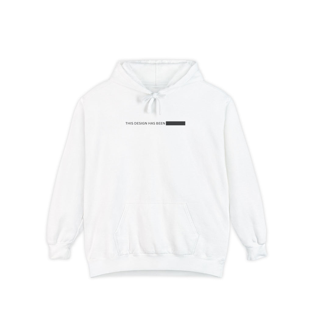 Minimalist 'This Design Was Here' White Hoodie — Subtle Graphic Pullover