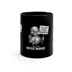 Hive Mind Coffee Mug — Black 11oz “Cluck Your Narrative” Novelty Ceramic Mug