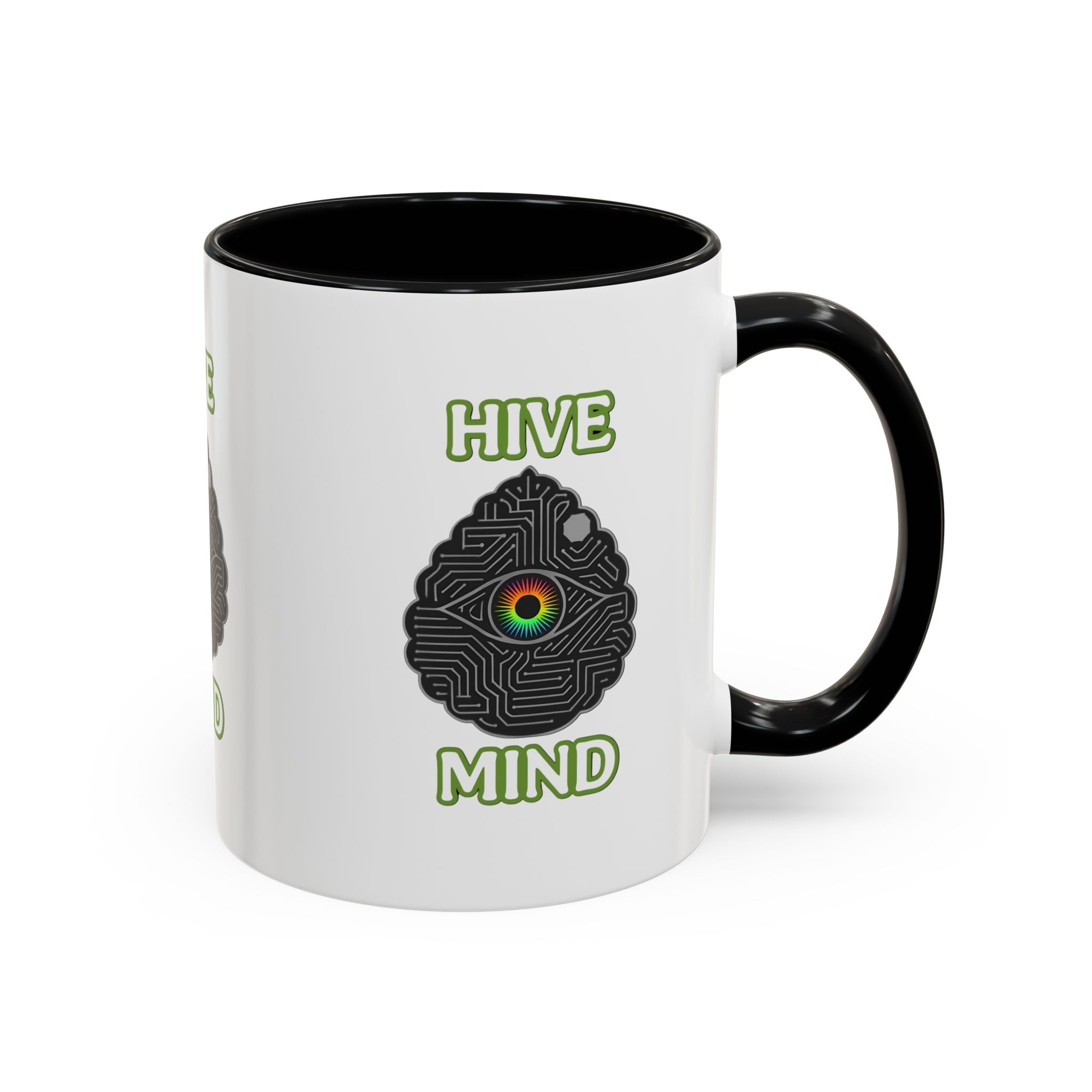 Hive Mind Coffee Mug — Brain Maze Design with Rainbow Eye