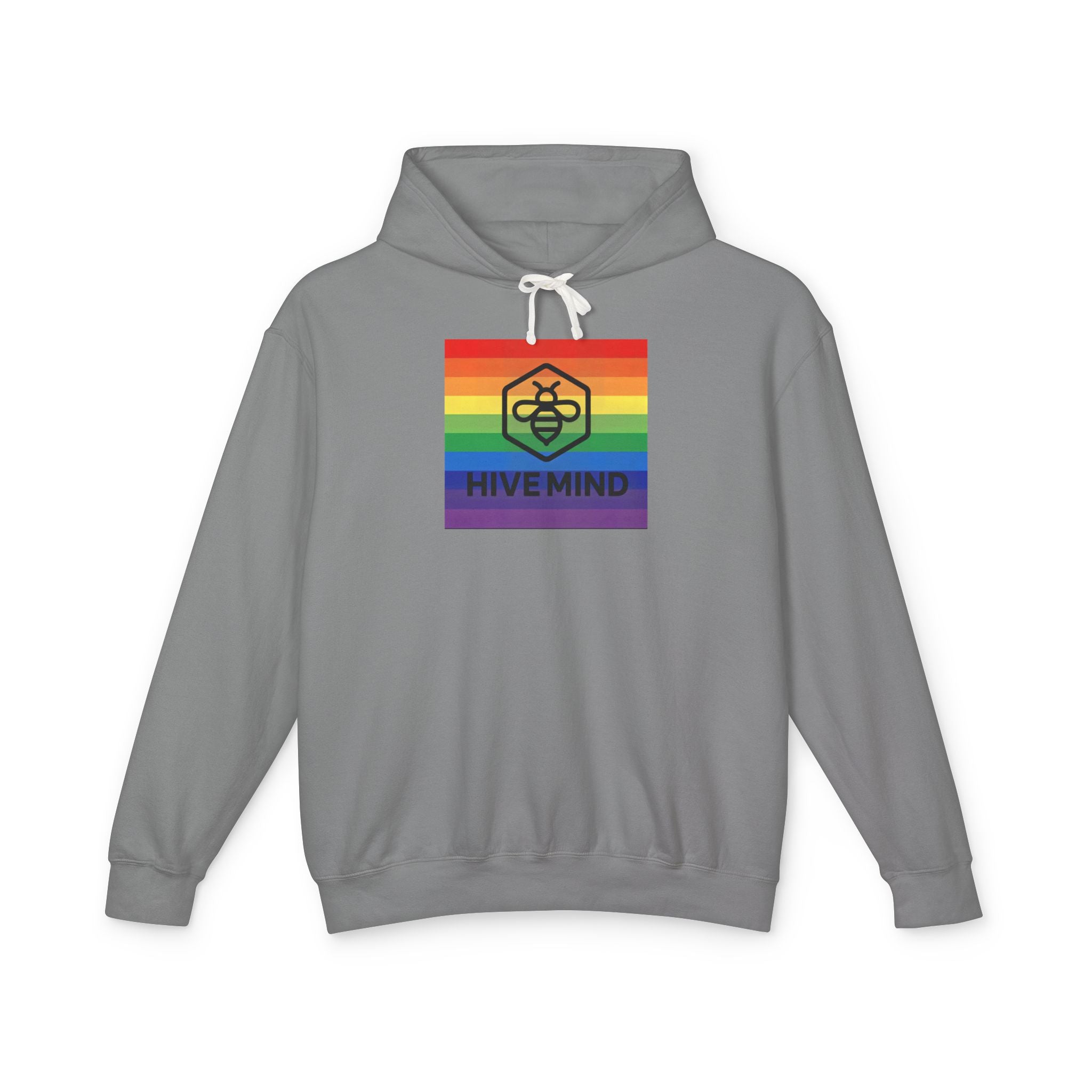 Hive Mind Rainbow Hoodie — LGBTQ+ Pride Bee Logo Lightweight Sweatshirt