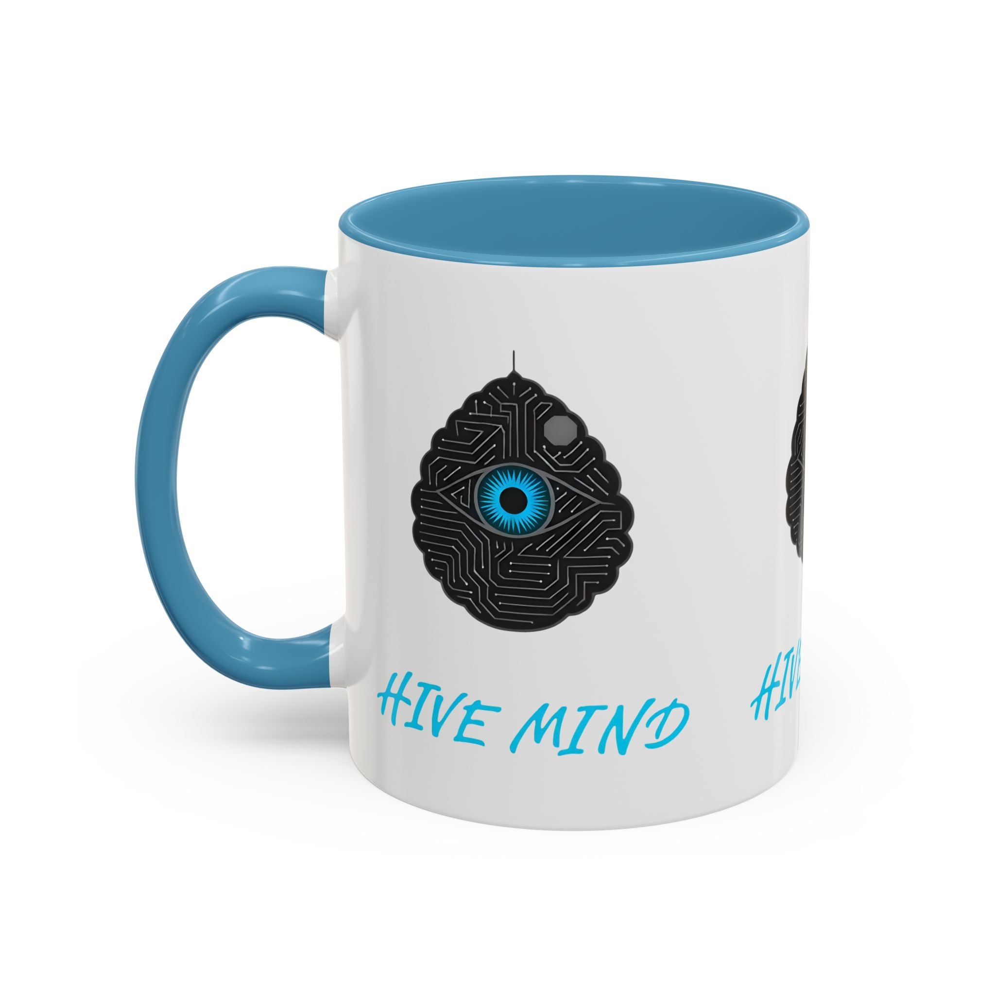 Hive Mind Coffee Mug — Black Accent Ceramic Mug with Tech Eye Design (11/15oz)