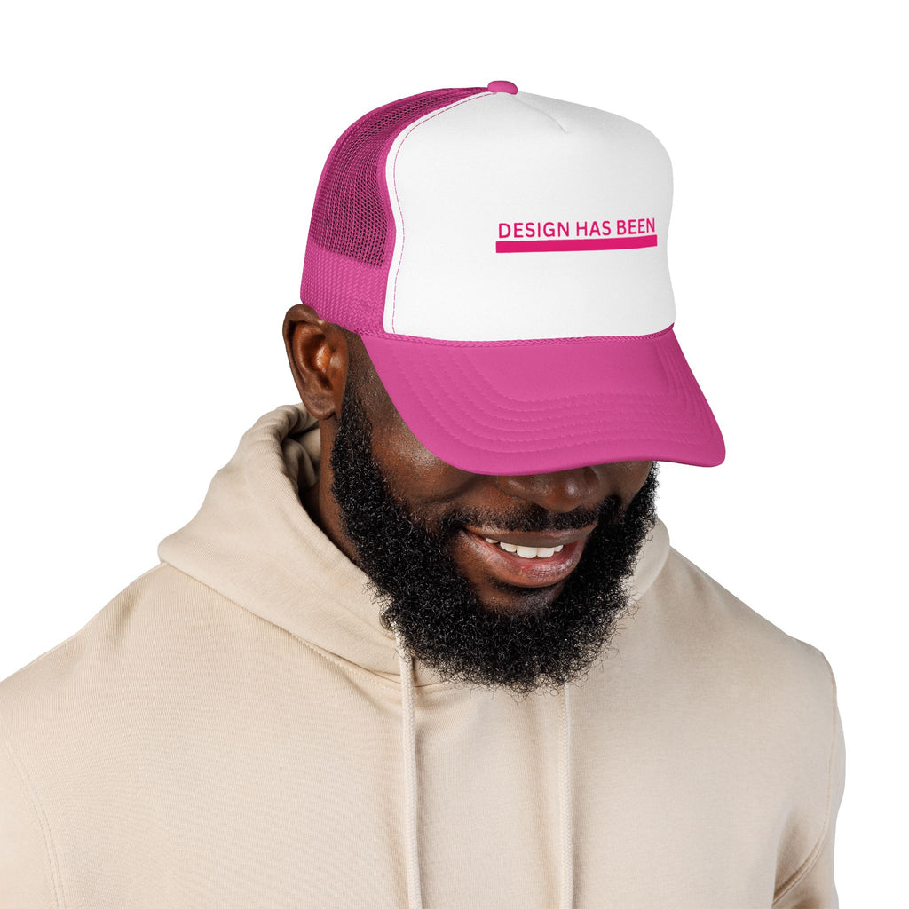 Design Has Been Foam Trucker Hat — Pink Mesh Graphic Cap
