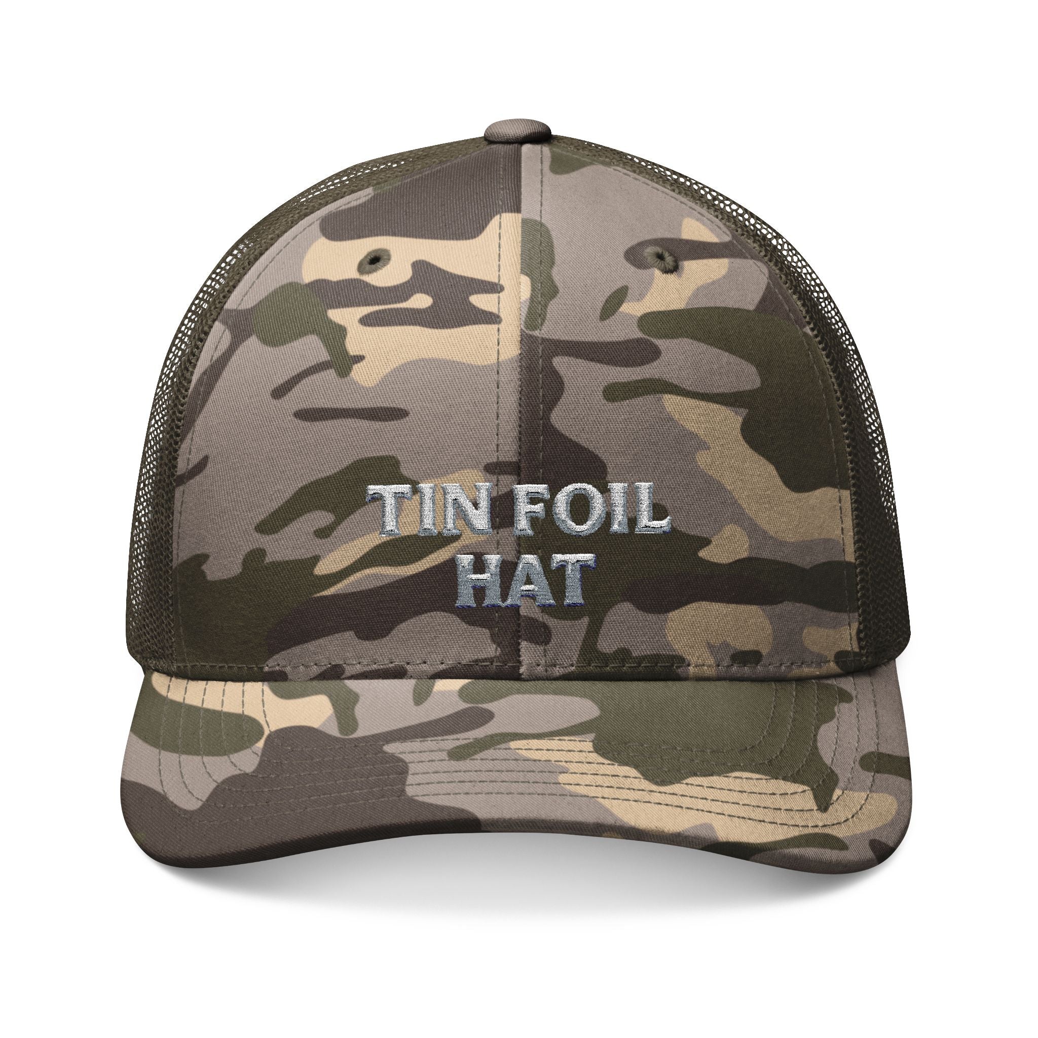 Camouflage Trucker Hat — Embroidered "Tin Foil Hat" Cap
