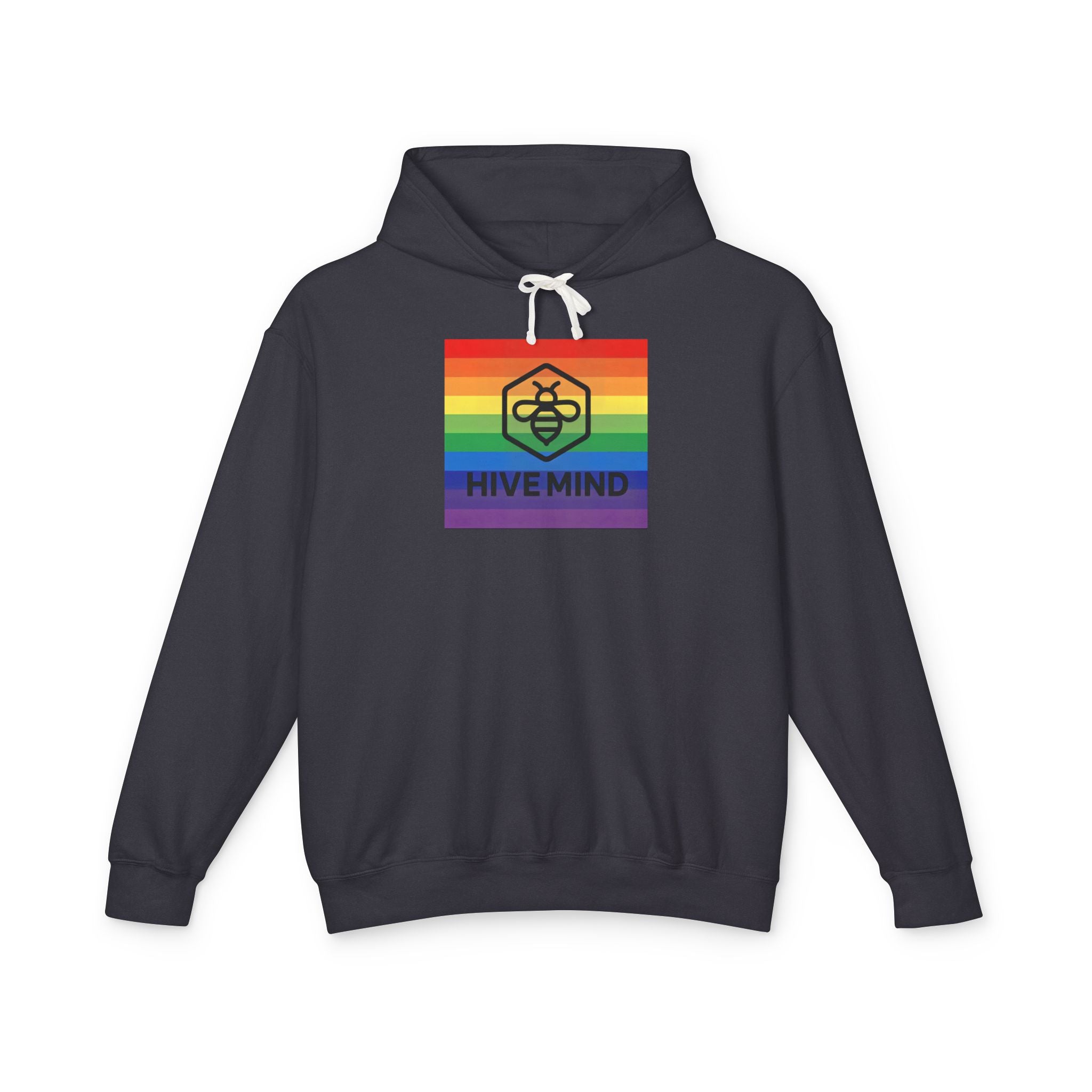Hive Mind Rainbow Hoodie — LGBTQ+ Pride Bee Logo Lightweight Sweatshirt