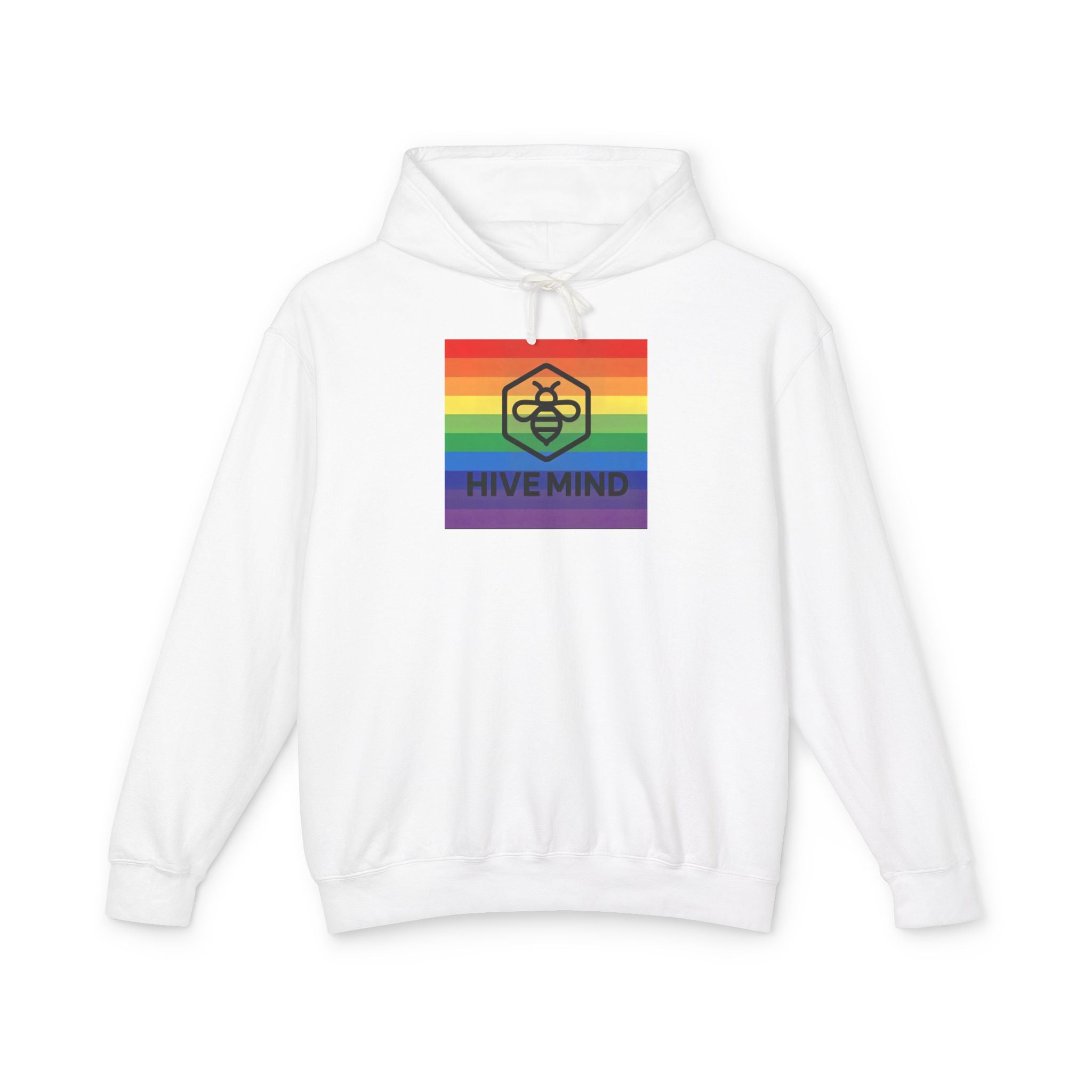 Hive Mind Rainbow Hoodie — LGBTQ+ Pride Bee Logo Lightweight Sweatshirt