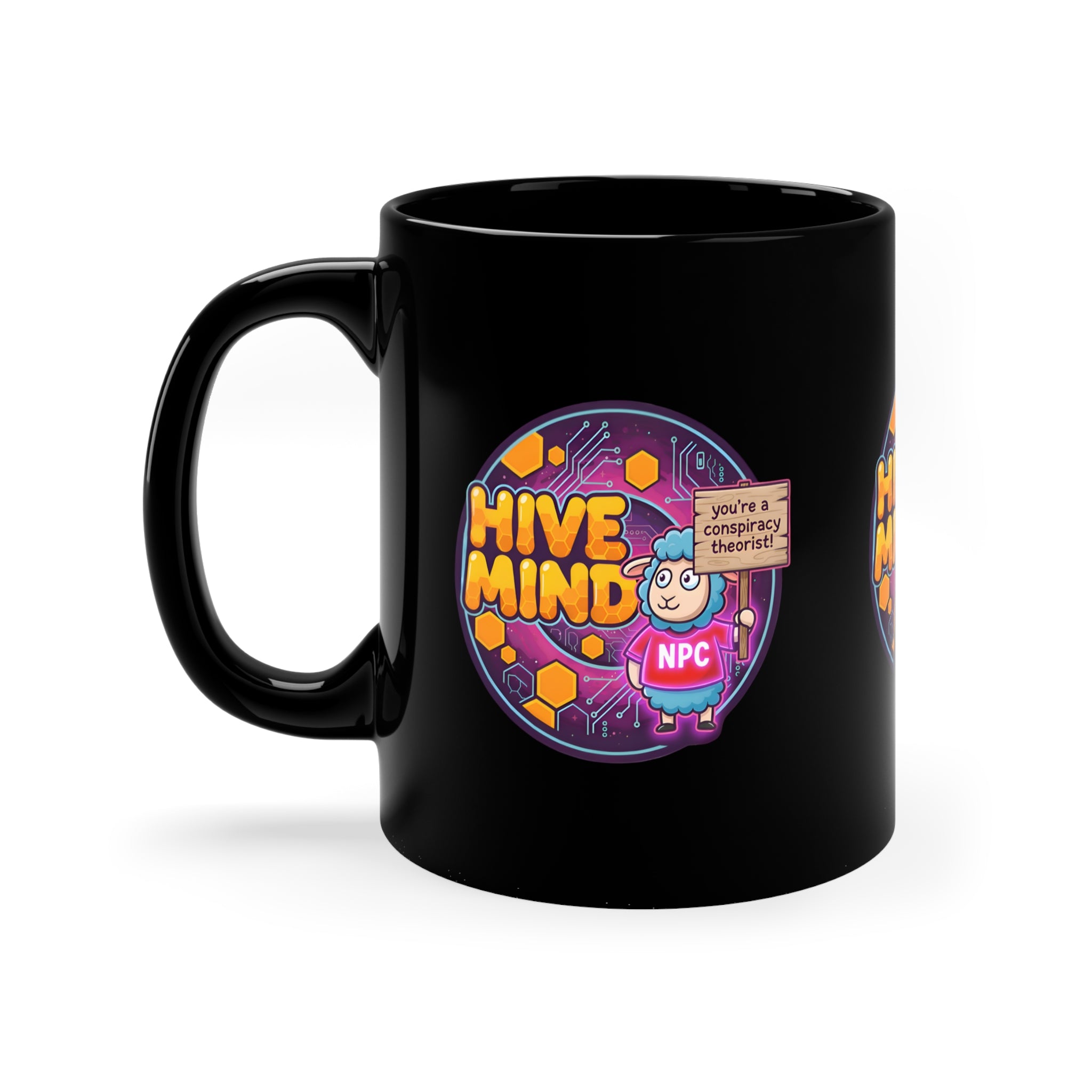 Copy of Hive Mind Coffee Mug — NPC Cartoon Design (11oz Black Ceramic)
