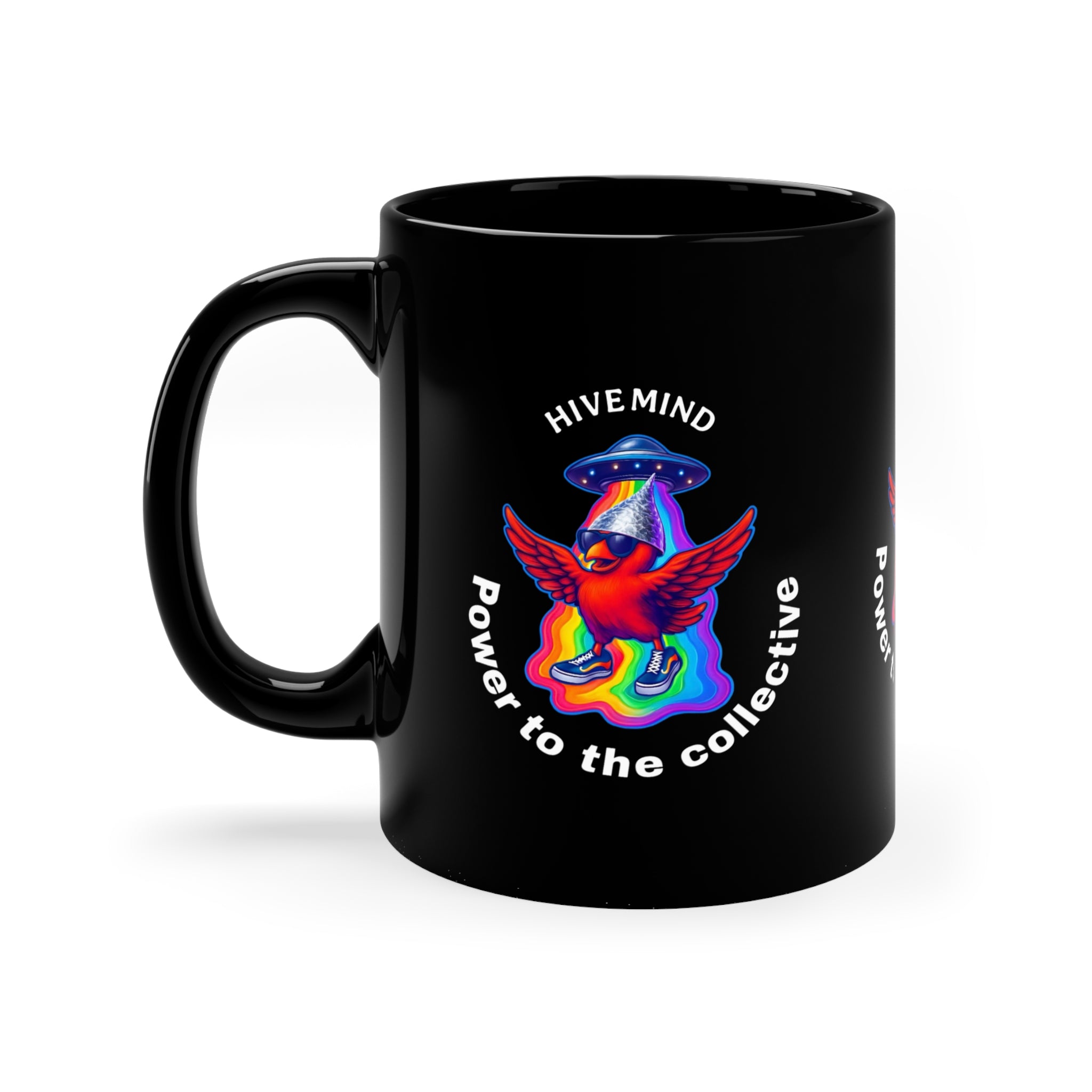 Hive Mind Black Coffee Mug — 11oz Psychedelic 'Power to the Collective' Ceramic Mug