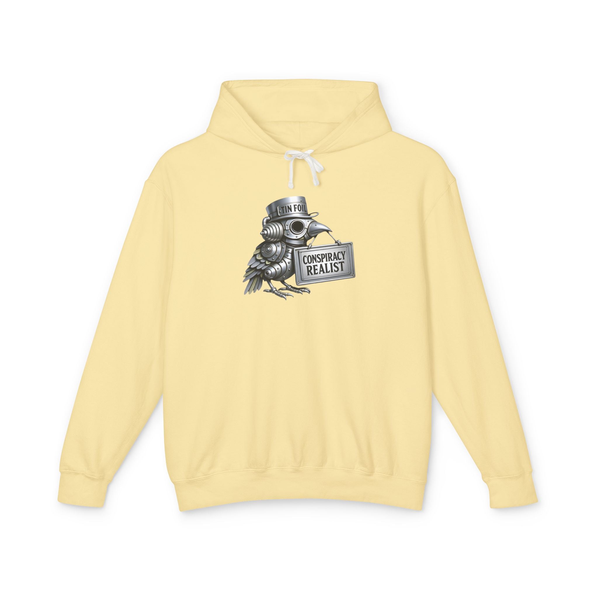 Conspiracy Realist Hoodie – Vintage Crow with Sign Graphic