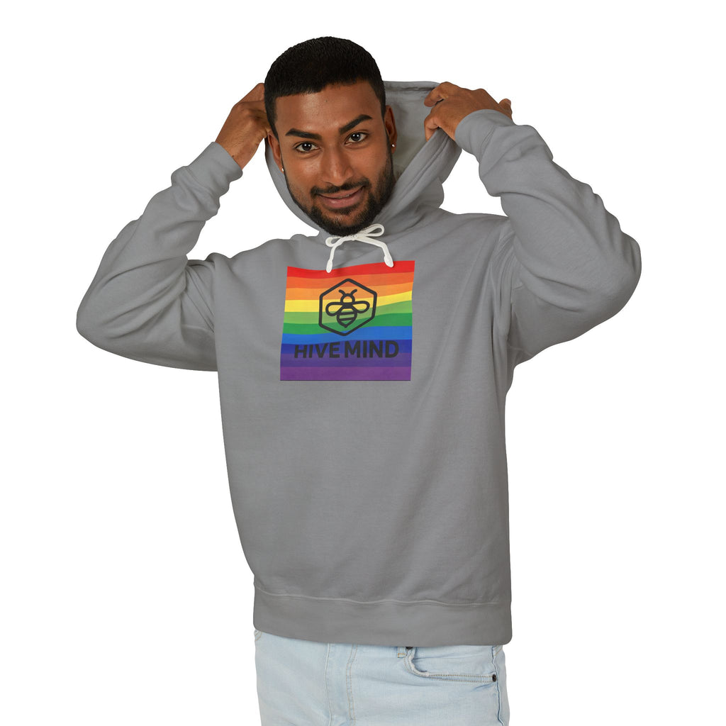 Hive Mind Rainbow Hoodie — LGBTQ+ Pride Bee Logo Lightweight Sweatshirt