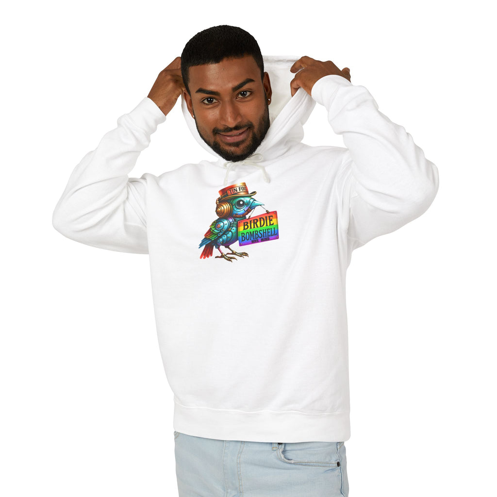 Birdie Barista Hoodie — Colorful Retro Coffee Bird Graphic Hoodie
